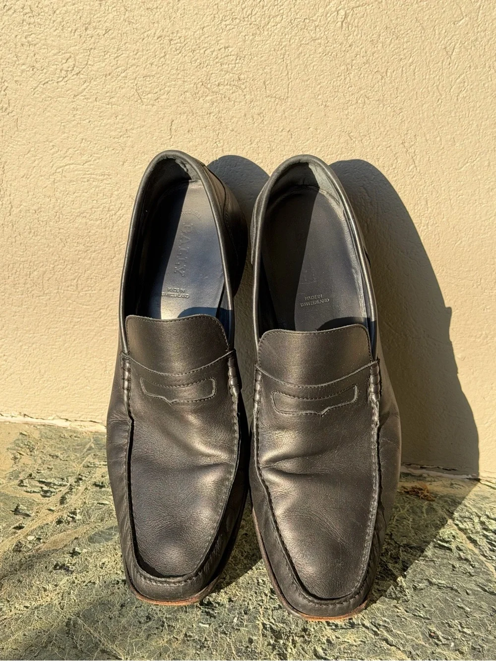 Bally Black Leather Penny Loafers